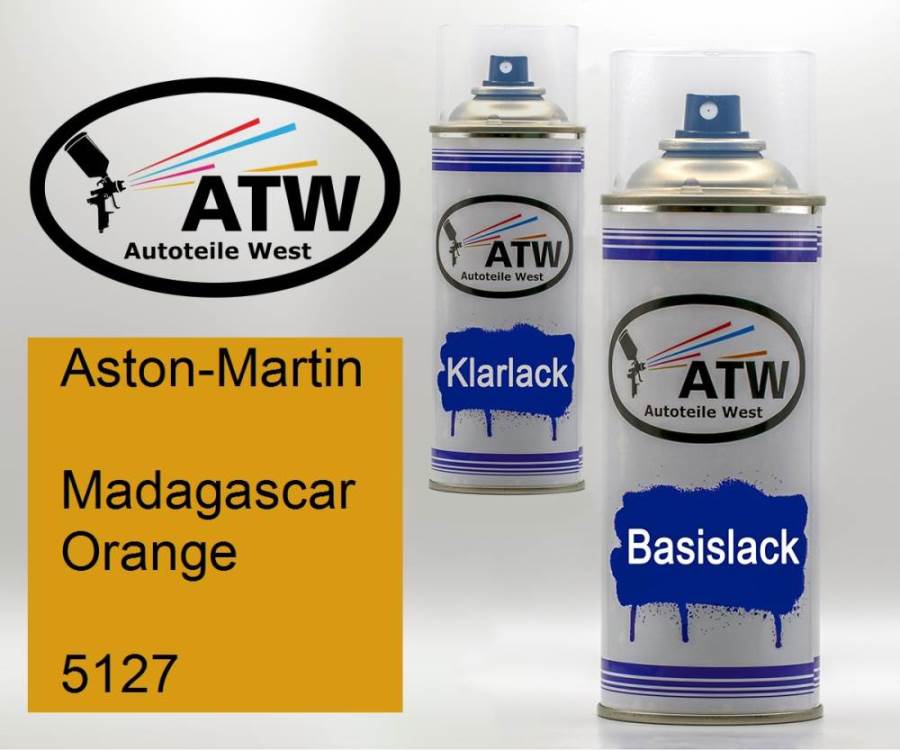 Aston-Martin, Madagascar Orange, 5127: 400ml Sprühdose + 400ml Klarlack - Set, von ATW Autoteile West.